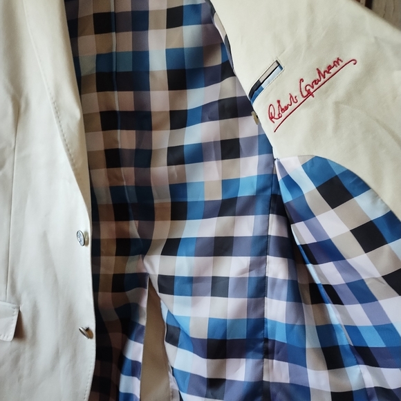 Robert Graham Men's Plaid Check Lined 2 Button Single Vent Khaki Blazer (42L) - Picture 9 of 10